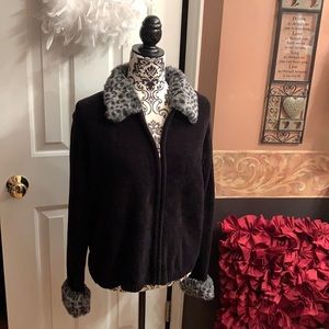 Carolina Colours Leopard Print Fur Trim Jacket M